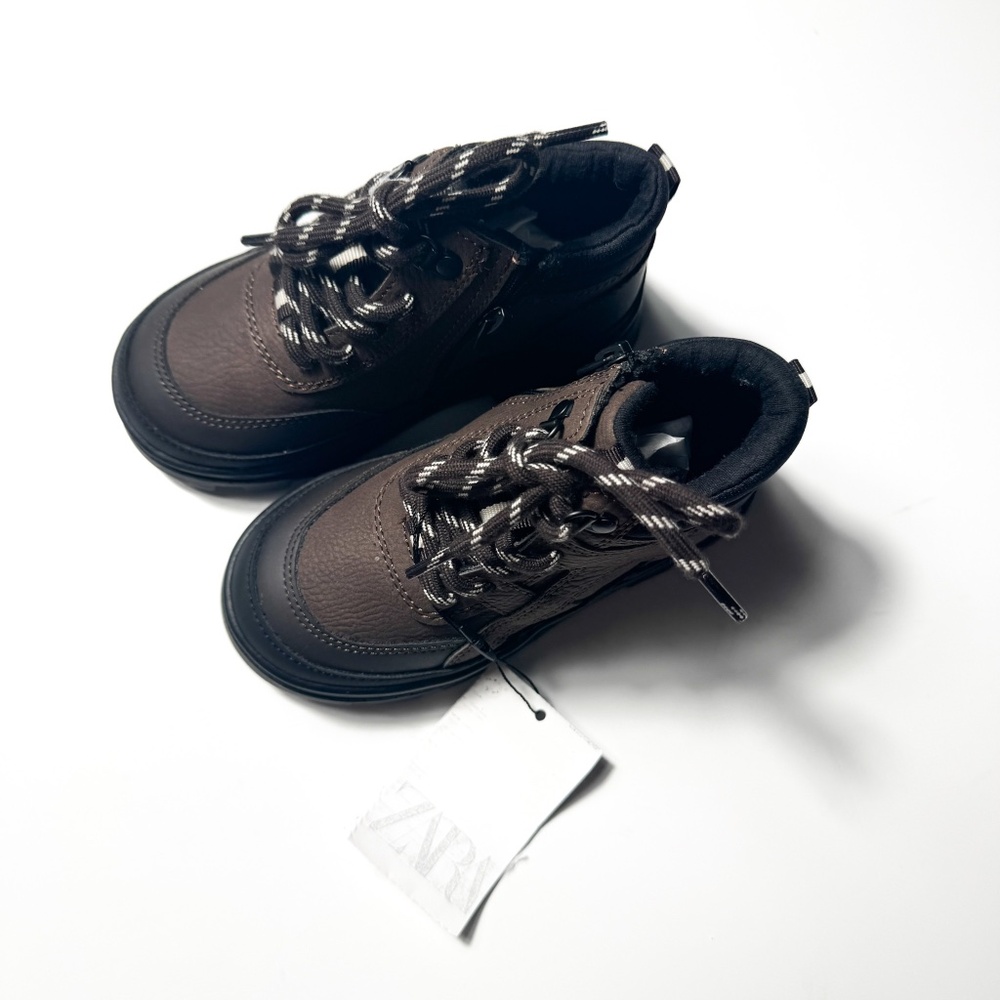 Zara Toddler Boy Shoes Laced Ankle Boots Size 8 (5.9 inches) Brown (New)